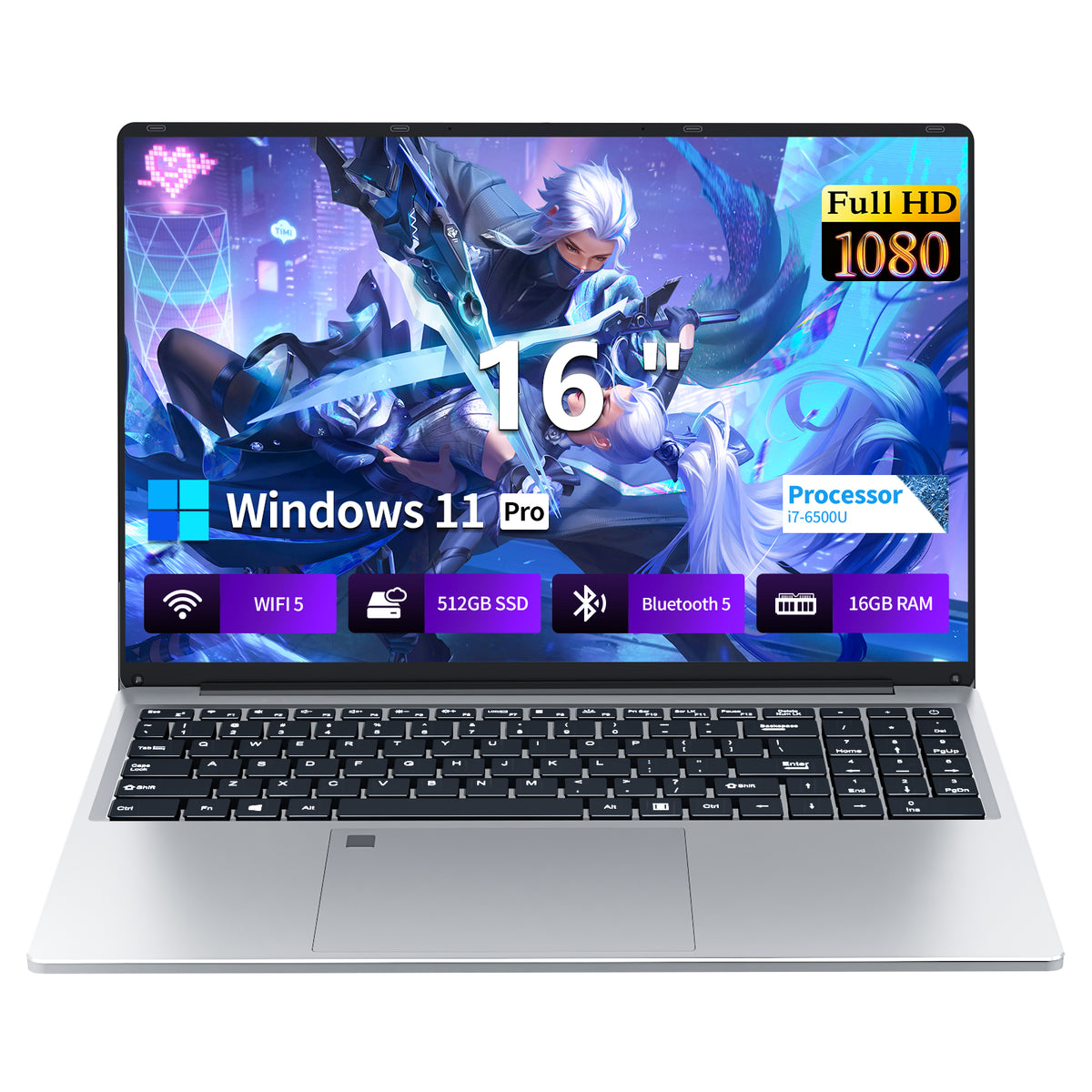 LAITNIN 16" FHD Laptop, Intel i7-6500U, 16GB RAM, 512GB SSD