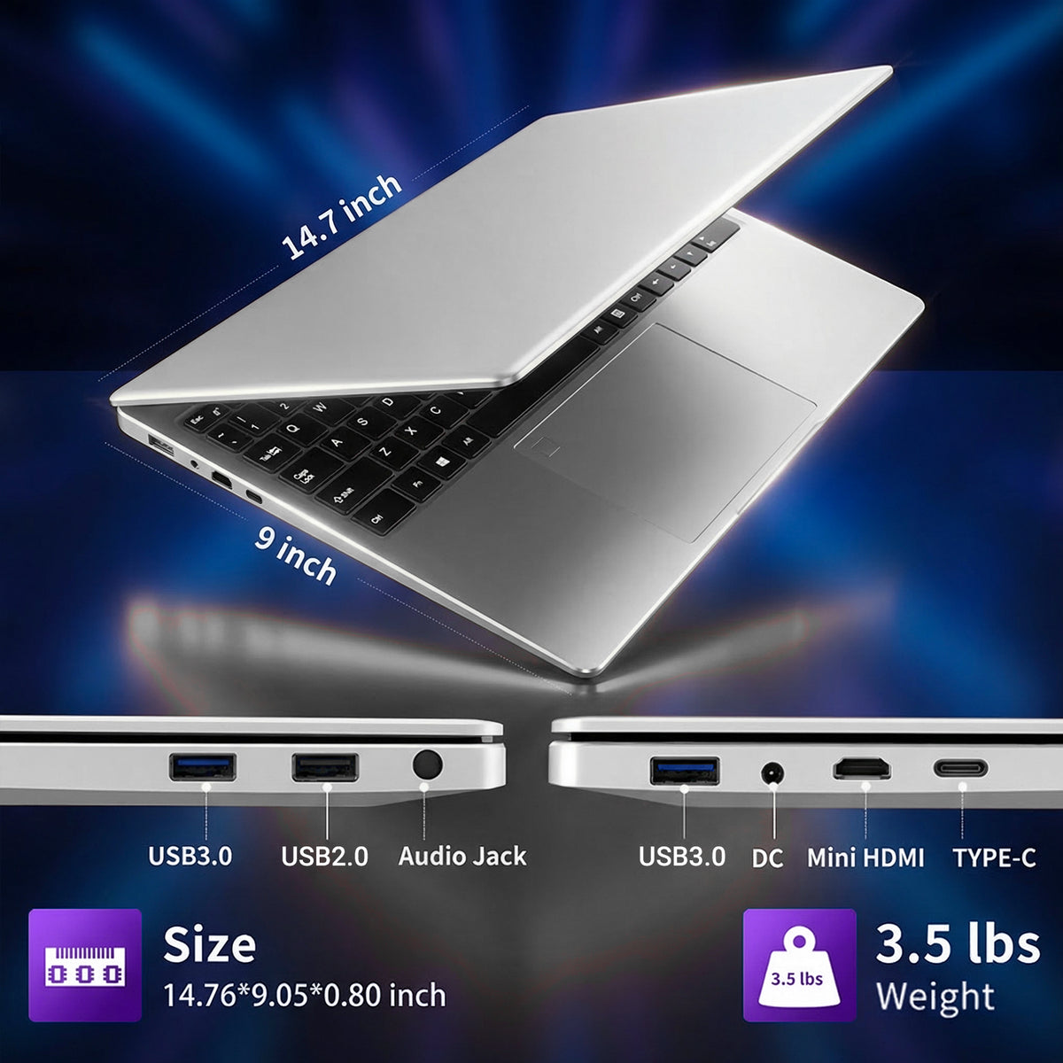 LAITNIN 16" FHD Laptop, Intel i7-6500U, 16GB RAM, 512GB SSD