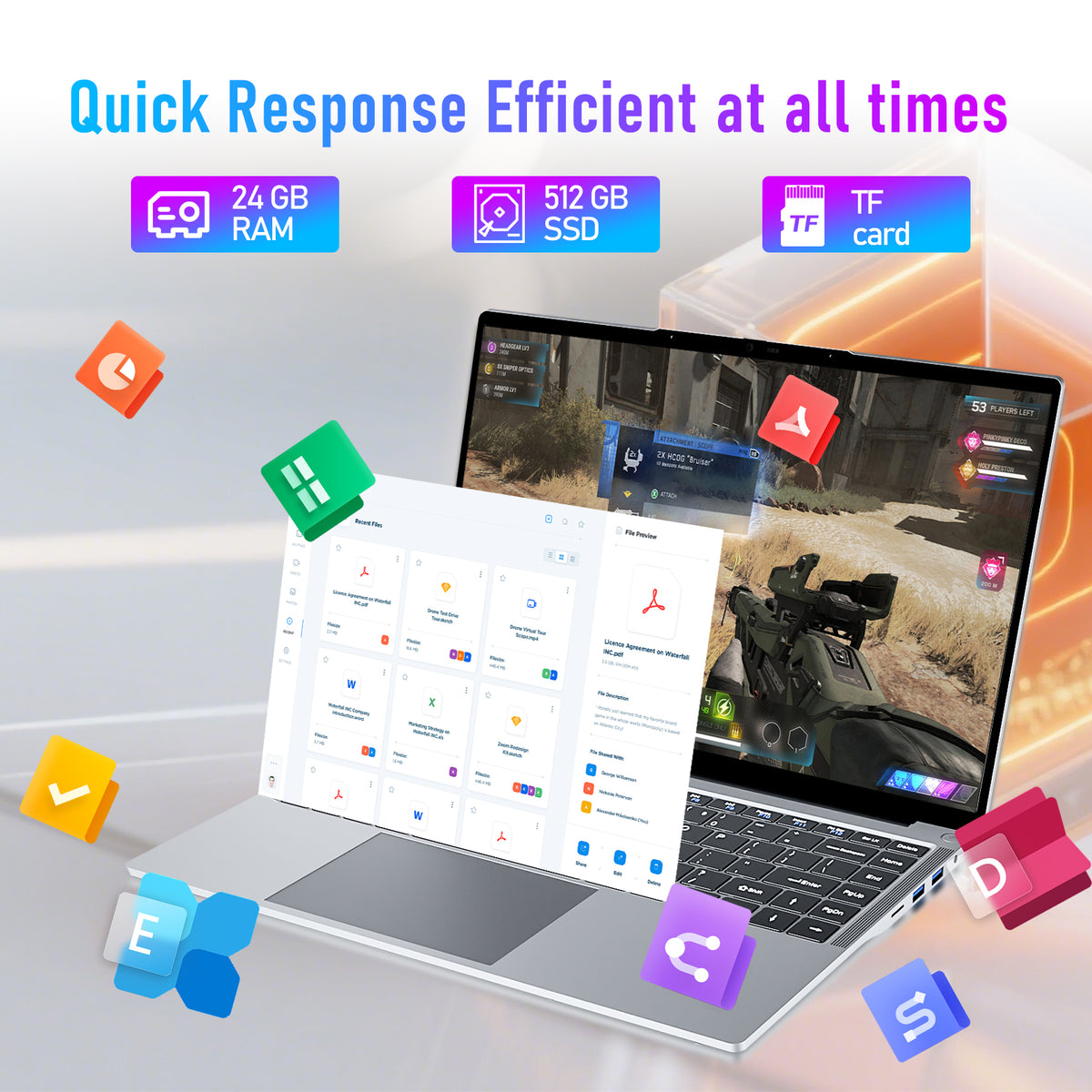 LAITNIN Laptop i5 Up to 3.6GHz, with 24GB RAM 512GB SSD, WIFI 5, BT5.0, FHD 1920x1200, 180 Degree Angle, HDMI, Lap top for Student Business Work