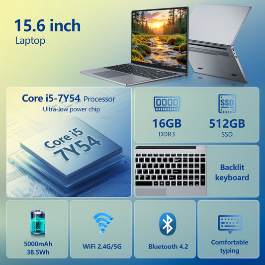 LAITNIN 15.6" FHD Laptop Computer, Intel Core i5 Processor (Up to 3.2GHz), 16GB RAM 512GB SSD, Windows 11, WiFi 5, Backlit Keyboard, IPS Eye Protection Display, 1.6kg Lightweight for Business & Study