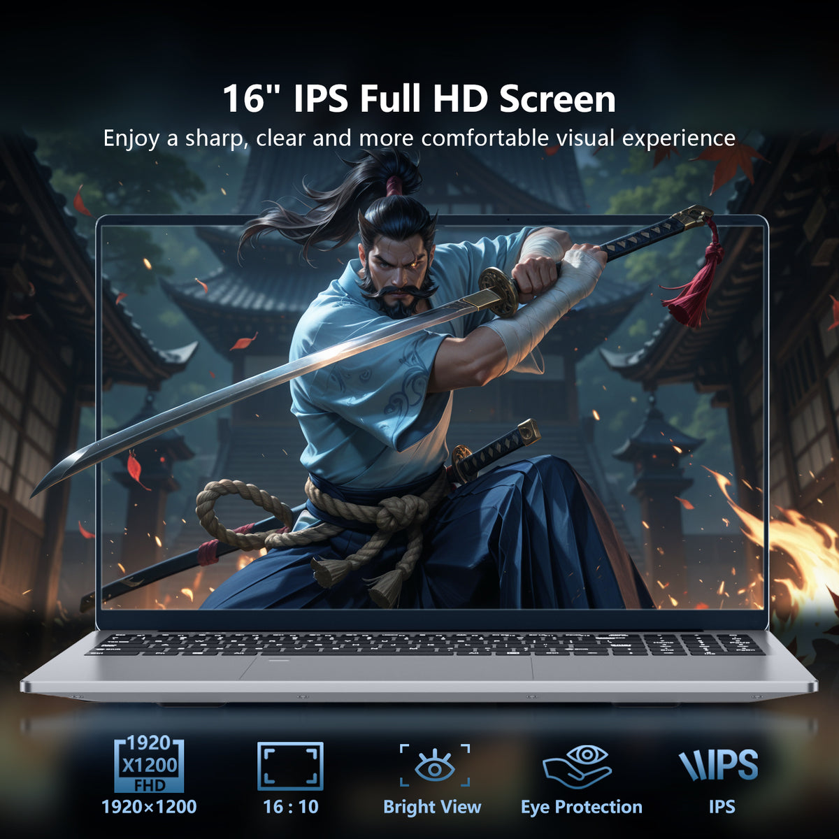 LAITNIN 16" FHD IPS Laptop, Intel Core i7, 16GB DDR3 RAM 512GB SSD, Windows 11, Backlit Keyboard, Fingerprint Reader, WiFi 5 BT 5.0, USB-C HDMI USB 3.0, Silver