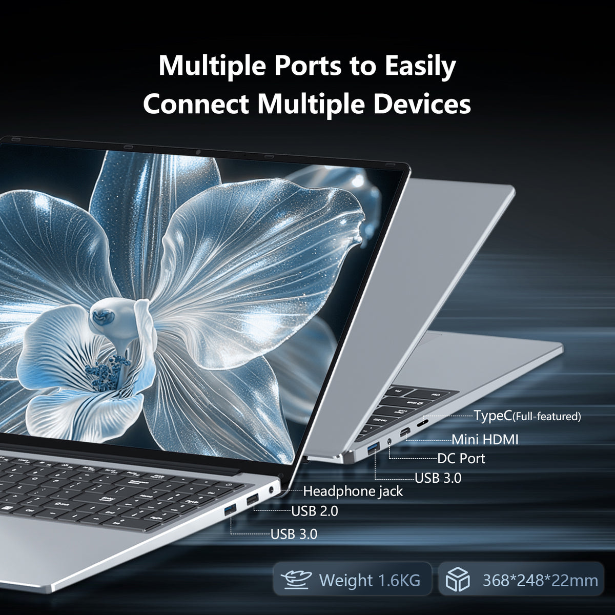LAITNIN 16" FHD IPS Laptop, Intel Core i7, 16GB DDR3 RAM 512GB SSD, Windows 11, Backlit Keyboard, Fingerprint Reader, WiFi 5 BT 5.0, USB-C HDMI USB 3.0, Silver