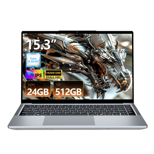 LAITNIN 15.3" FHD IPS Laptop Computer, Intel Core i5-8210Y, 24GB DDR3 RAM + 512GB PCIe SSD, Type-C/HDMI/USB 3.0, 5000mAh Battery, WiFi 5/Bluetooth 5, HD Webcam, for Work/Study/Gaming